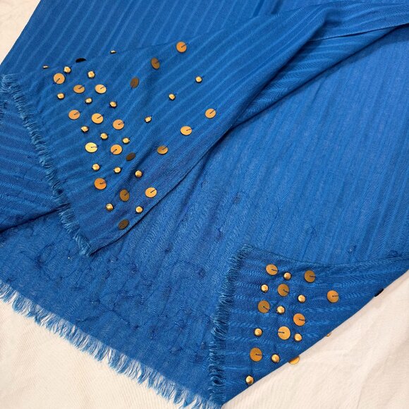 Collection Eighteen Women's Scarf | OS | Blue with Embellishment & Fringe - Picture 6 of 8